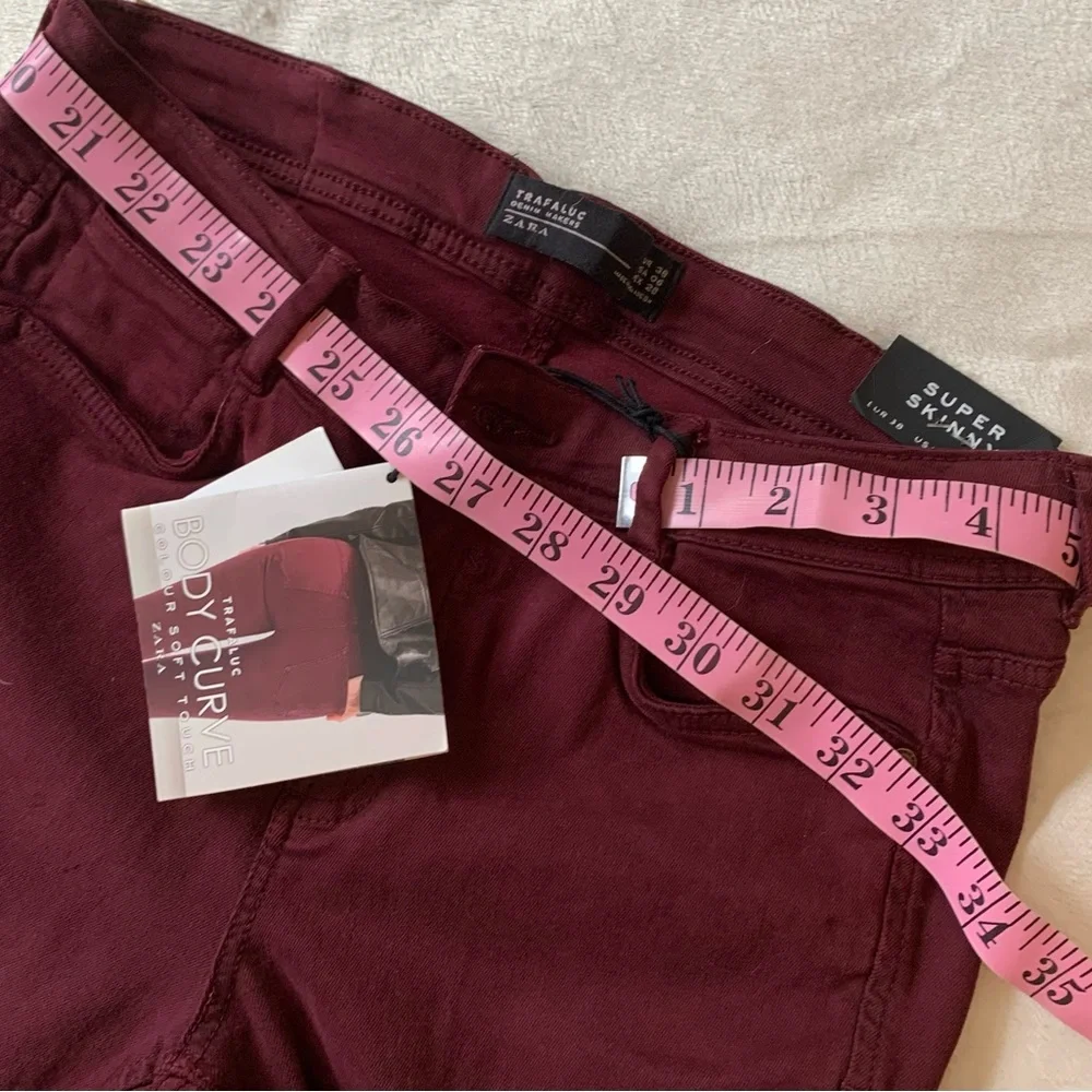 ZARA TRAFALUC deep maroon super skinny ladies jeans size 6 NWT